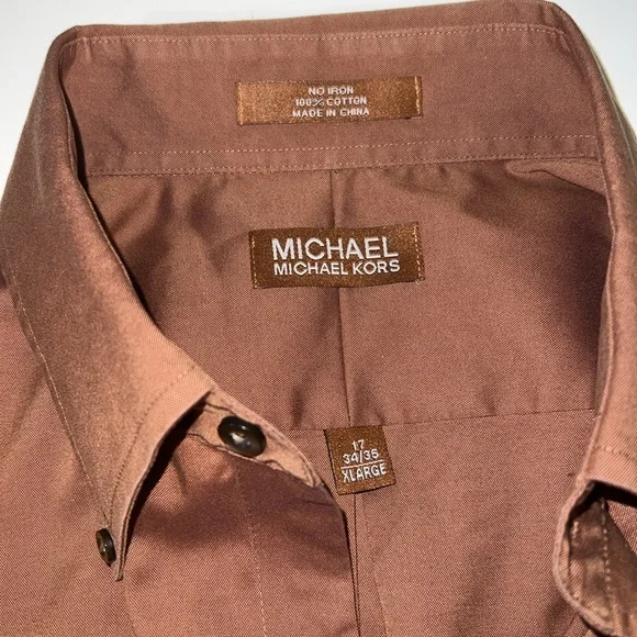 Michael Michael Kors Men’s Cinnamon Brown Button Down Long Sleeve Shirt, XL - Picture 2 of 7